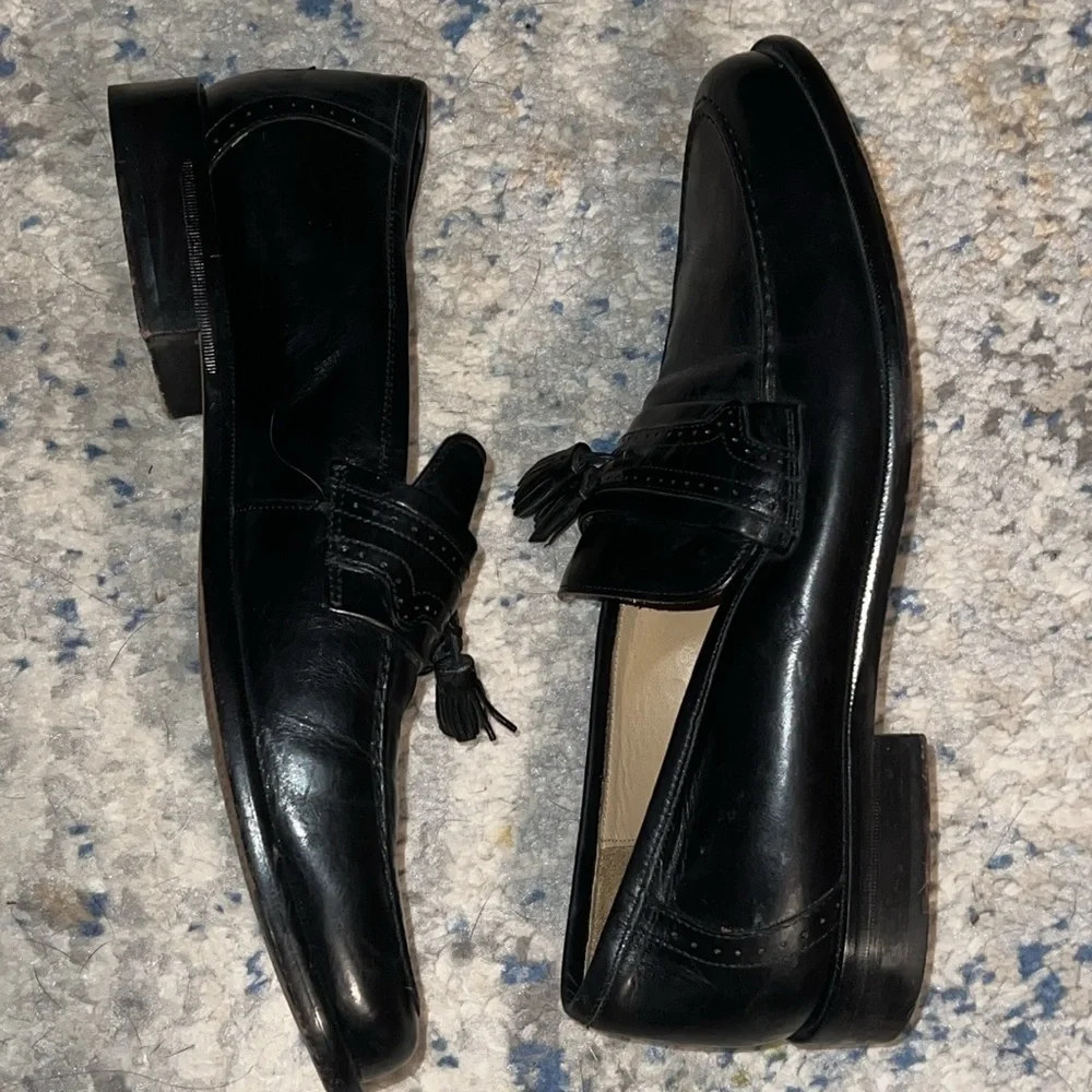 J. Murphy by Johnston & Murphy black leather tassels dress loafers Sz 8 1/2‎